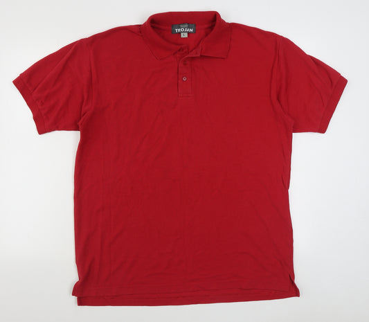 Trojan Mens Red  Polyester  Polo Size L Collared Pullover