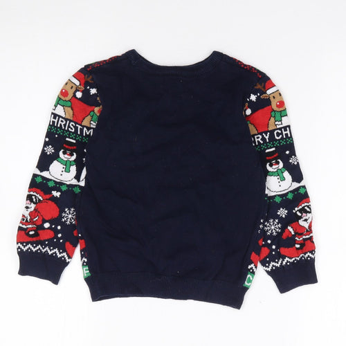 Primark Boys Multicoloured Crew Neck Geometric 100% Cotton Pullover Jumper Size 5-6 Years  Pullover - Christmas