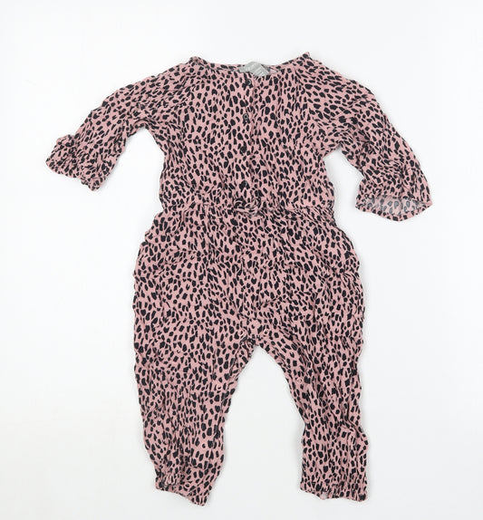 Primark Girls Pink Animal Print Viscose Coverall One-Piece Size 18-24 Months