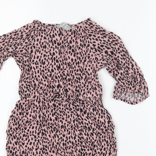 Primark Girls Pink Animal Print Viscose Coverall One-Piece Size 18-24 Months