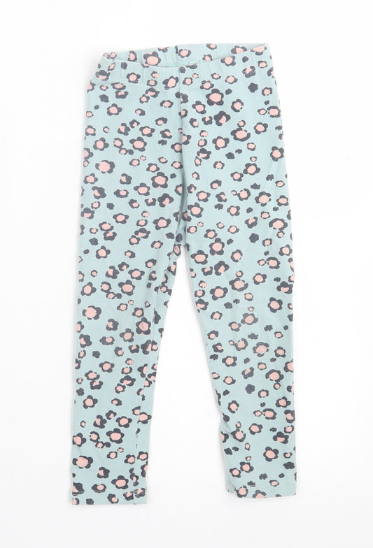 NEXT Girls Blue Floral Cotton Capri Trousers Size 2-3 Years  Regular Pullover