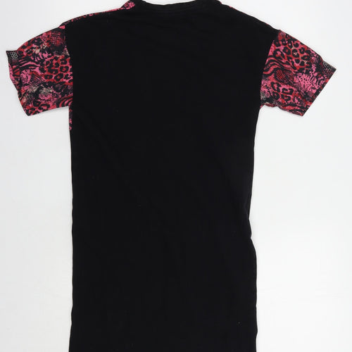 Studio Girls Black Animal Print Cotton T-Shirt Dress  Size 12-13 Years  Crew Neck Pullover