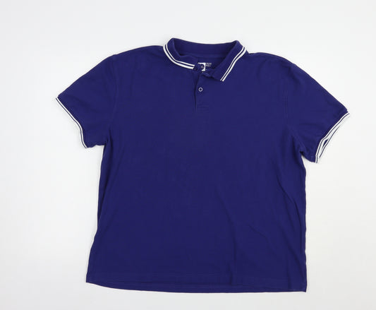 Pique Polo Mens Blue  Cotton  Polo Size 2XL Collared Button