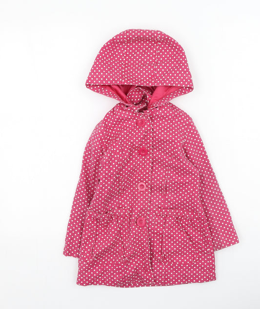 Preworn Girls Pink Polka Dot  Basic Coat Coat Size 4-5 Years
