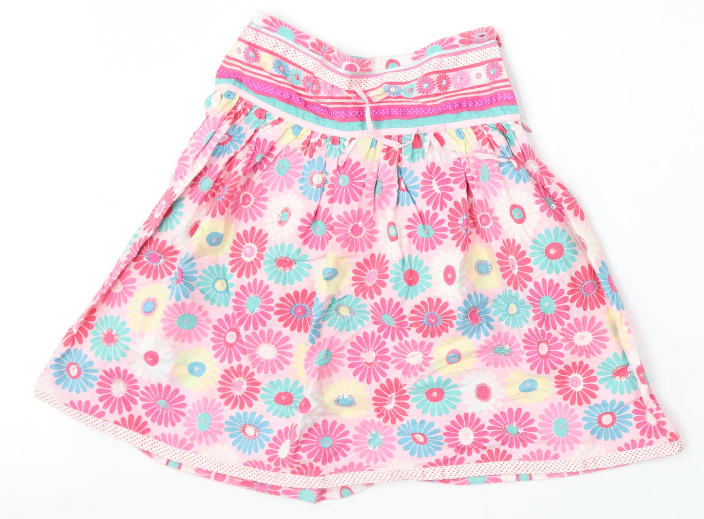Monsoon Girls Pink Floral Cotton Skater Skirt Size 8-9 Years  Regular
