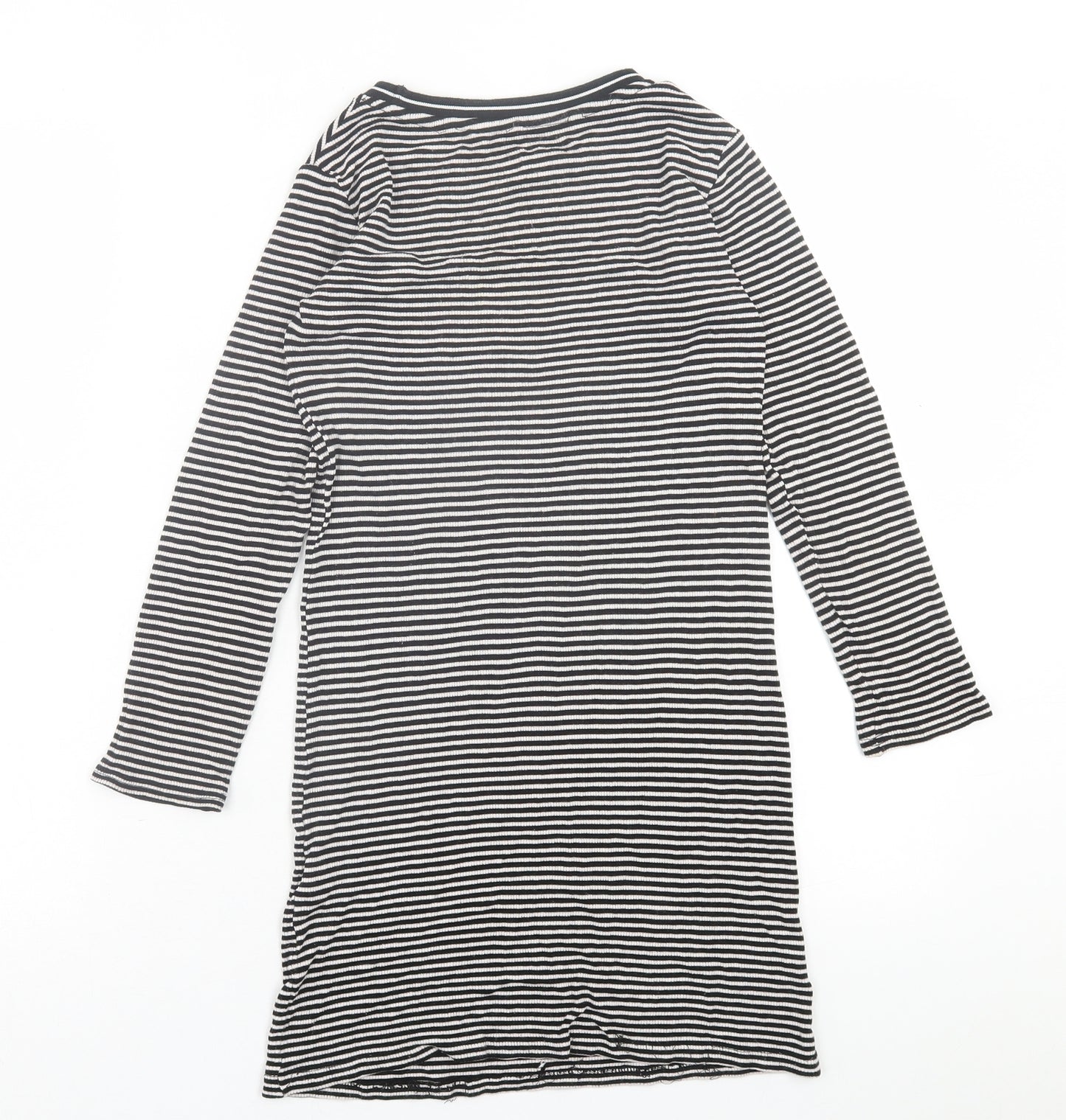 NEXT Girls Black Striped Viscose A-Line  Size 9 Years  Crew Neck Pullover