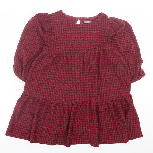 NEXT Girls Red Houndstooth Polyester A-Line  Size 11 Years  Crew Neck Button