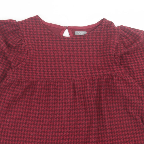 NEXT Girls Red Houndstooth Polyester A-Line  Size 11 Years  Crew Neck Button