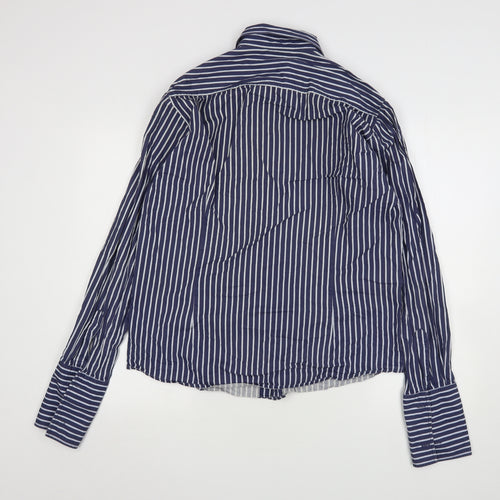 Cedar Wood State Mens Blue Striped Cotton  Dress Shirt Size L Collared