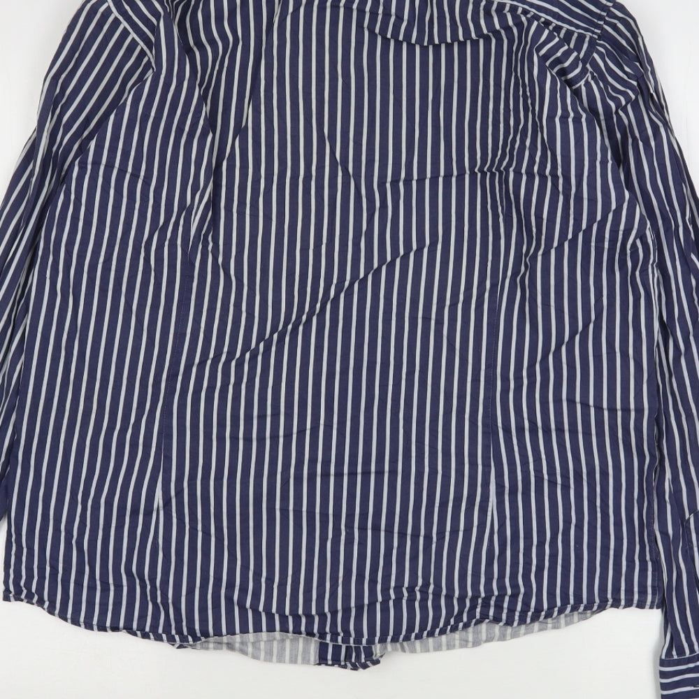 Cedar Wood State Mens Blue Striped Cotton  Dress Shirt Size L Collared