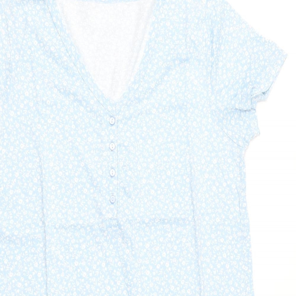 Dunnes Stores Womens Blue Floral Cotton Top Nightshirt Size S