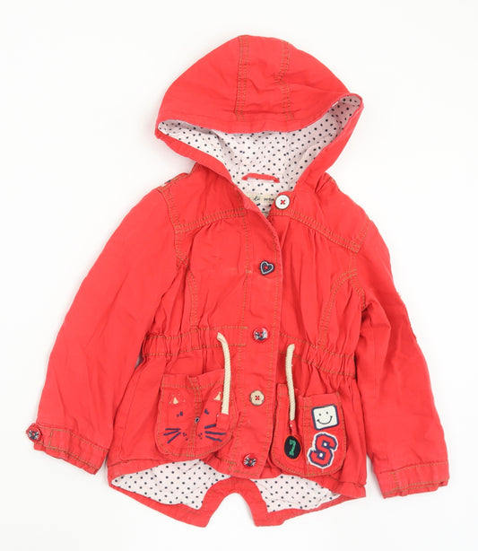 NEXT Girls Red Polka Dot  Parka Coat Size 2-3 Years  Button