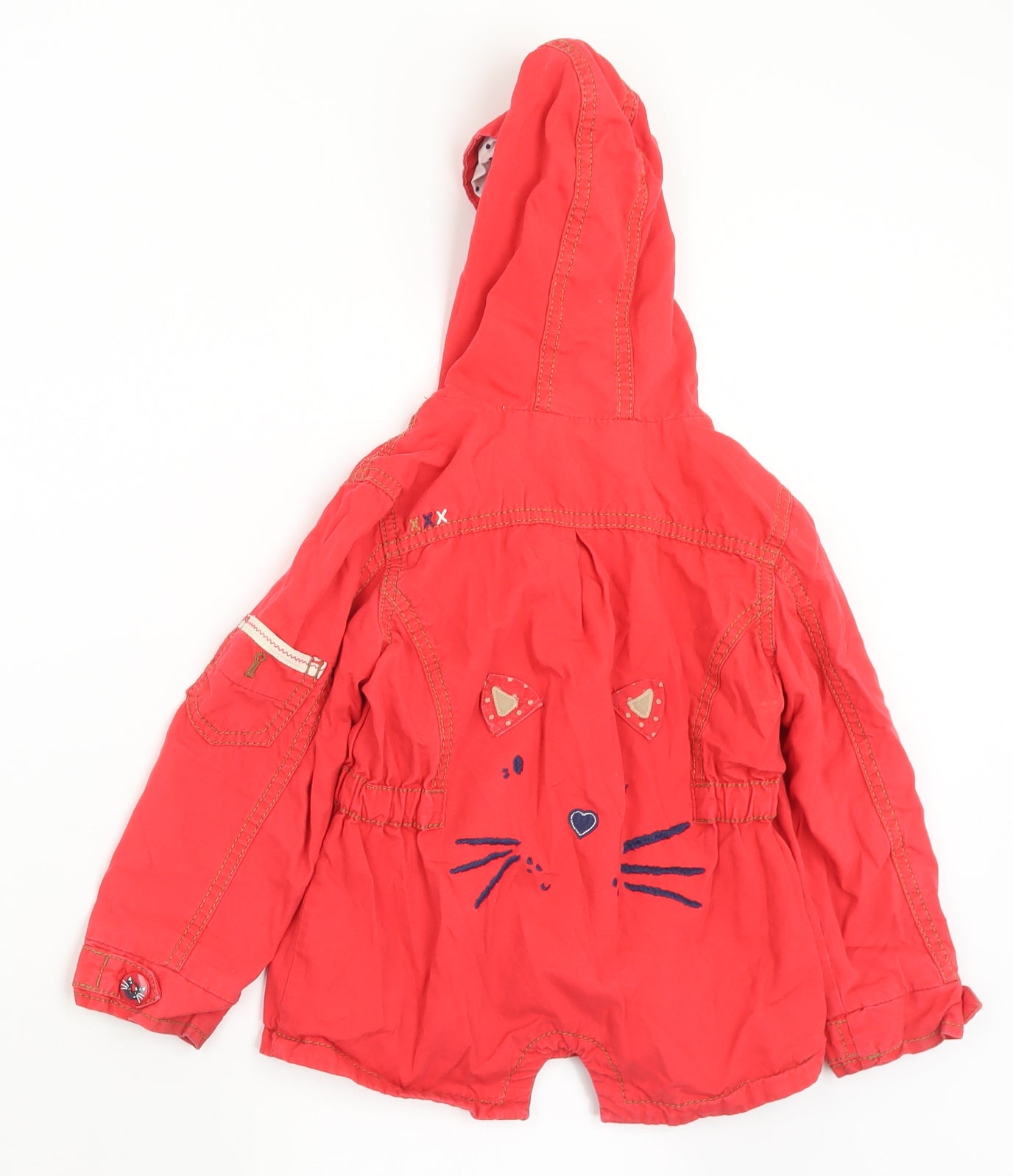 NEXT Girls Red Polka Dot  Parka Coat Size 2-3 Years  Button