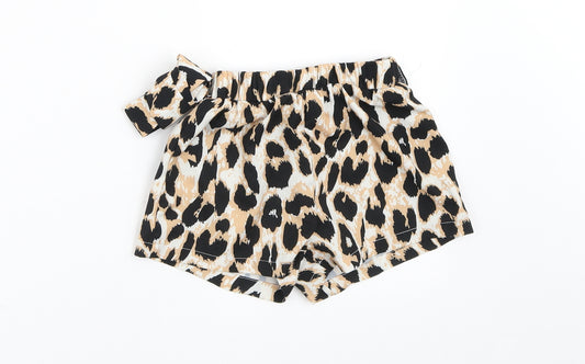SheIn Girls Orange Animal Print 100% Polyester Paperbag Shorts Size 4 Years  Regular Tie - Leopard print