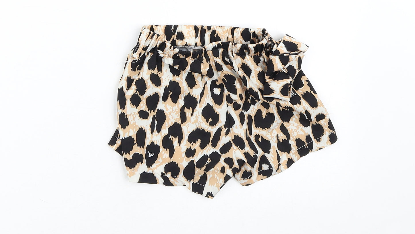 SheIn Girls Orange Animal Print 100% Polyester Paperbag Shorts Size 4 Years  Regular Tie - Leopard print