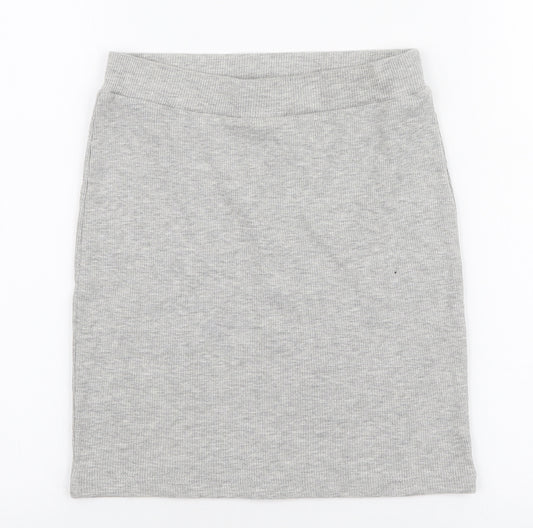 M&Co Girls Grey  Cotton A-Line Skirt Size 11 Years  Regular Pull On