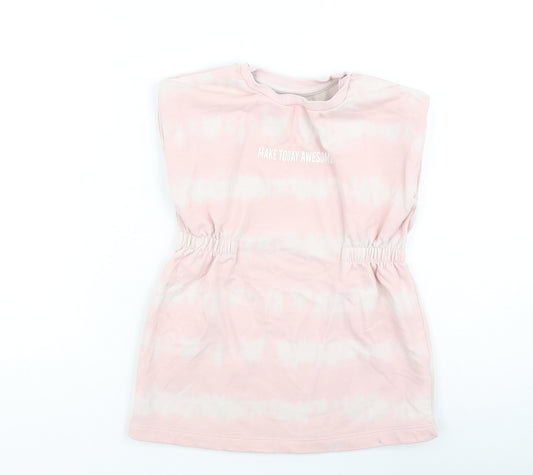 Dunnes Stores Girls Pink  Cotton Jumper Dress  Size 3-4 Years  Round Neck