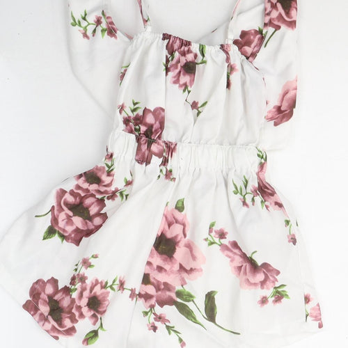 Zaful Womens White Floral Polyester Playsuit One-Piece Size XS  Tie