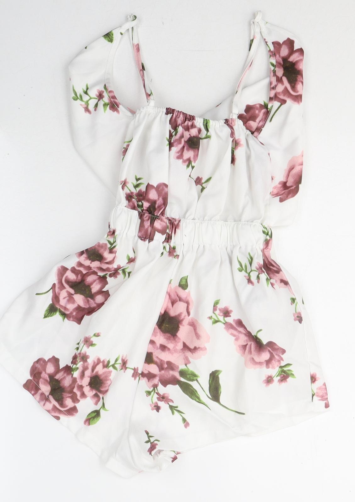 Zaful Womens White Floral Polyester Playsuit One-Piece Size XS  Tie