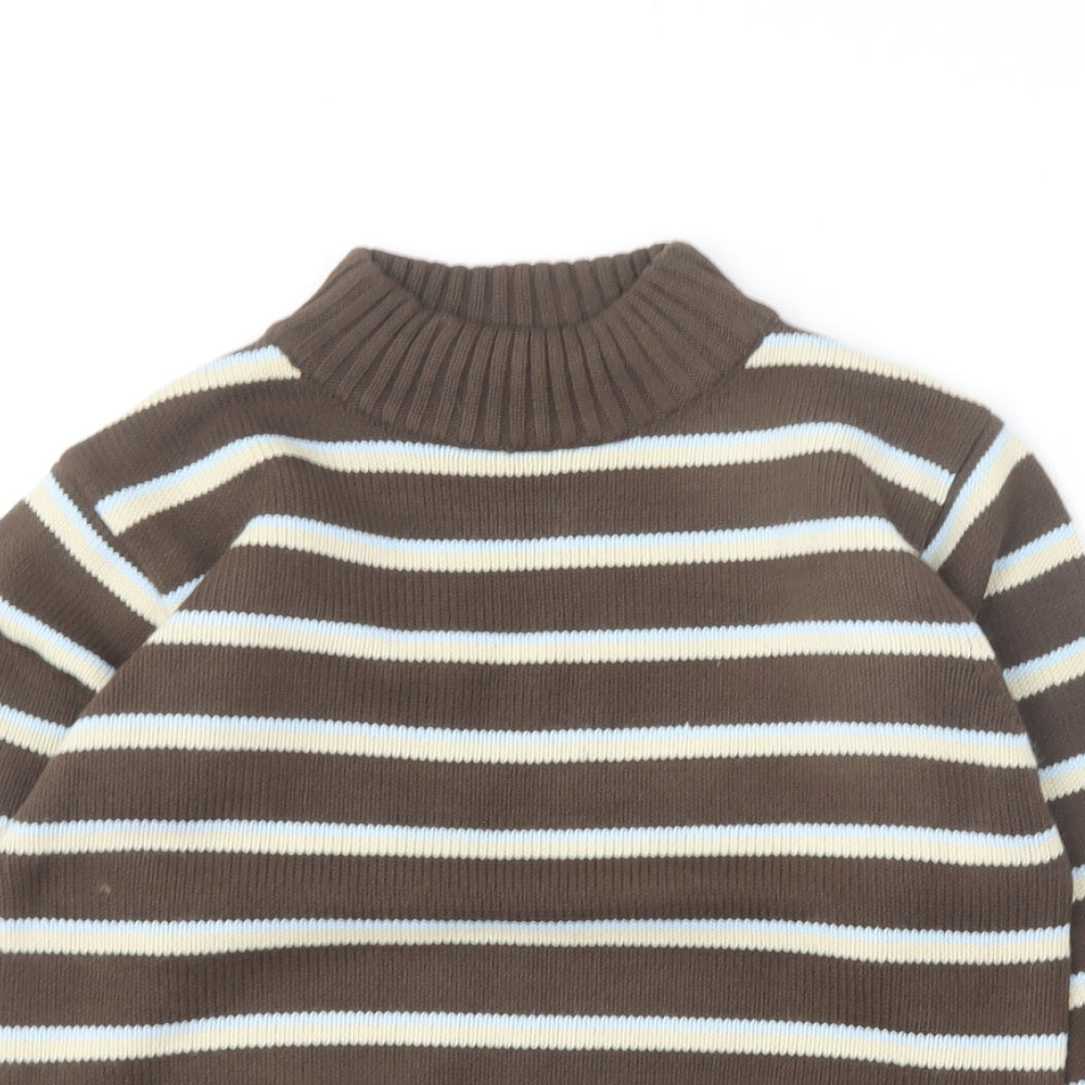 Mono Stan Boys Brown Round Neck Striped Wool Pullover Jumper Size 10 Years