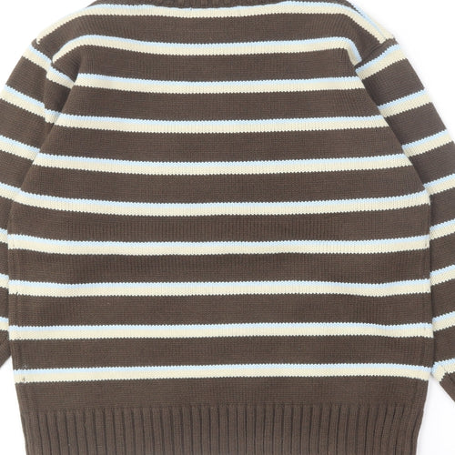 Mono Stan Boys Brown Round Neck Striped Wool Pullover Jumper Size 10 Years