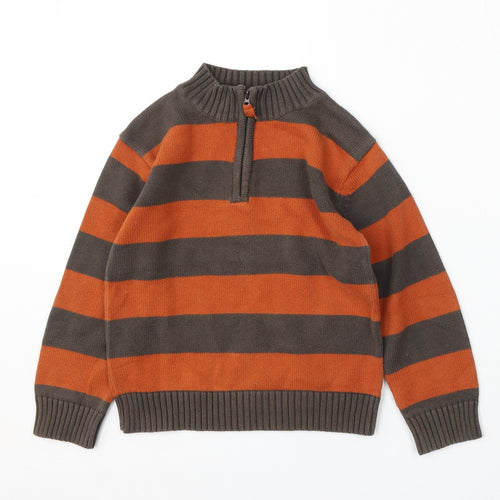 Dunnes Stores Boys Multicoloured Mock Neck Striped Cotton Pullover Jumper Size 8 Years  Zip