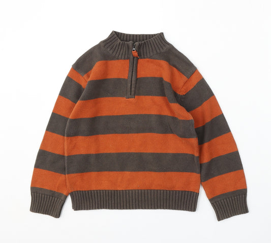 Dunnes Stores Boys Multicoloured Mock Neck Striped Cotton Pullover Jumper Size 8 Years  Zip