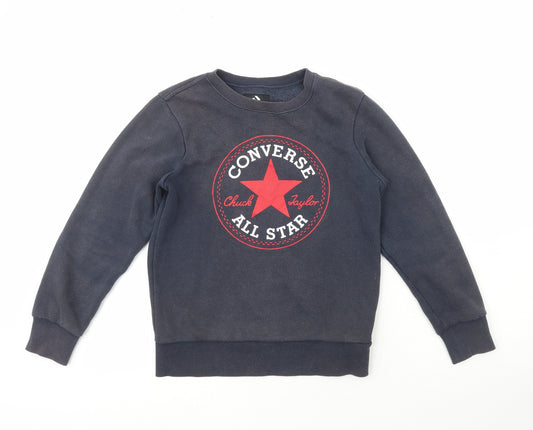 Converse Boys Blue Crew Neck Houndstooth Cotton Pullover Jumper Size M