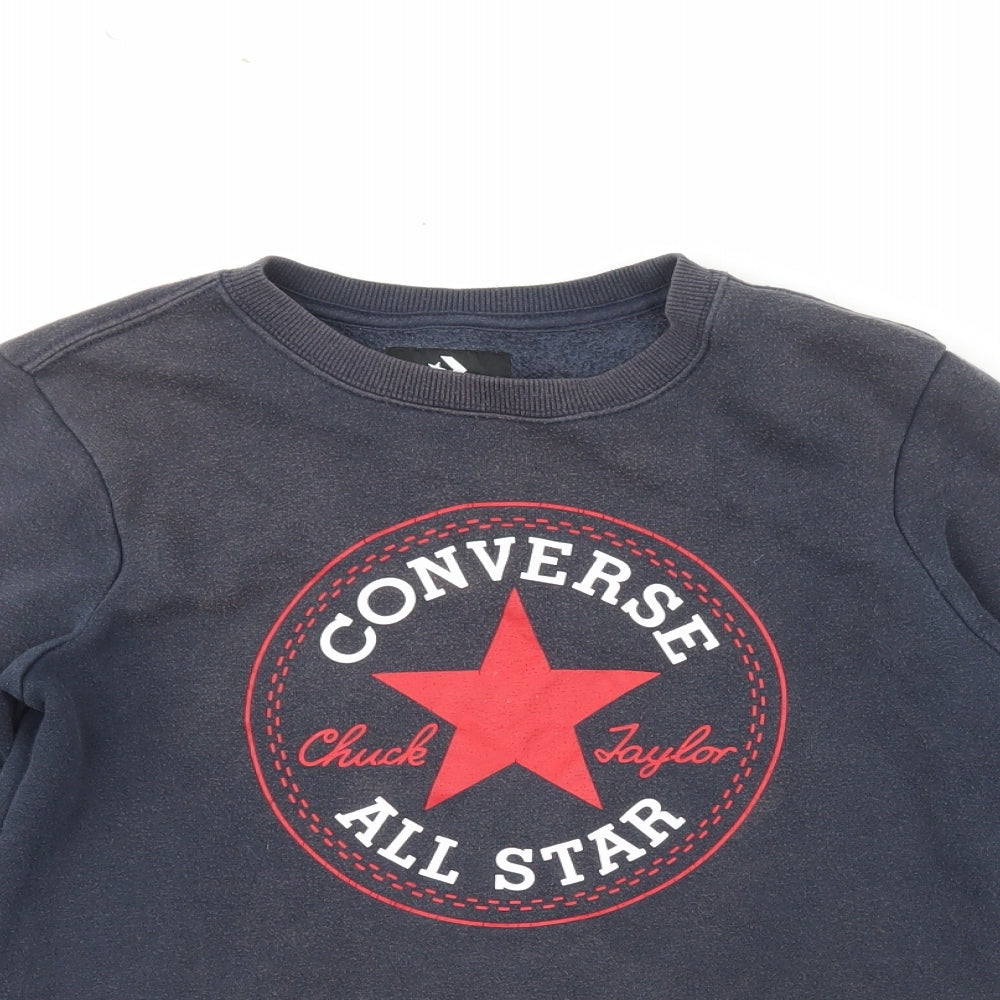 Converse Boys Blue Crew Neck Houndstooth Cotton Pullover Jumper Size M