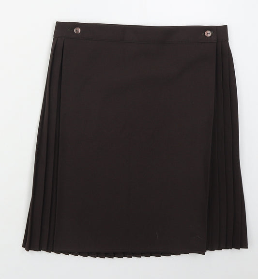 Preworn Girls Brown  Polyester Pleated Skirt Size 13 Years  Regular Button
