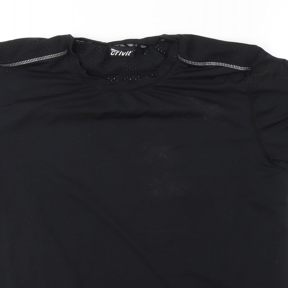 Crivit Mens Black  Polyester Basic T-Shirt Size M Round Neck Pullover