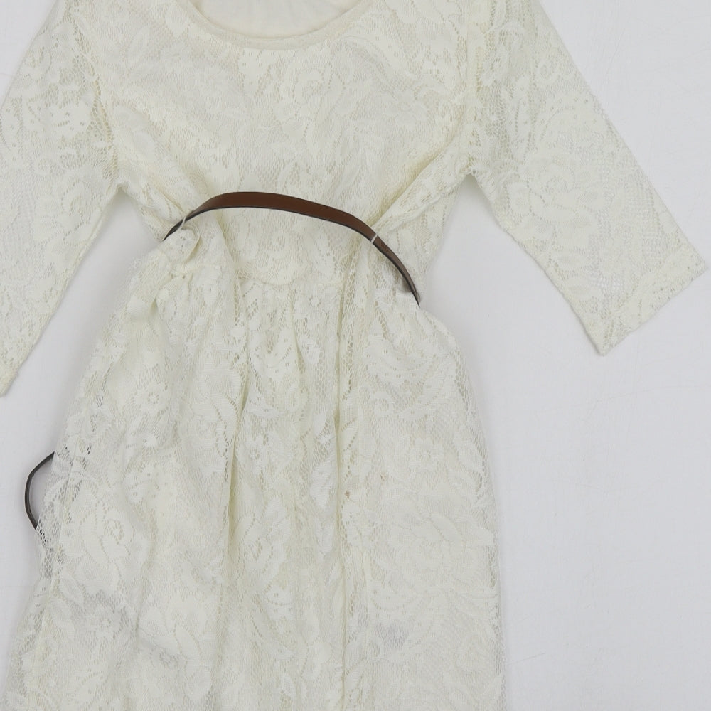Dunnes Stores Girls Ivory  Cotton Trapeze & Swing  Size 8 Years  Round Neck