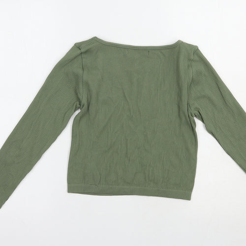 Dunnes Stores Womens Green  Nylon Cropped T-Shirt Size XS Scoop Neck Pullover