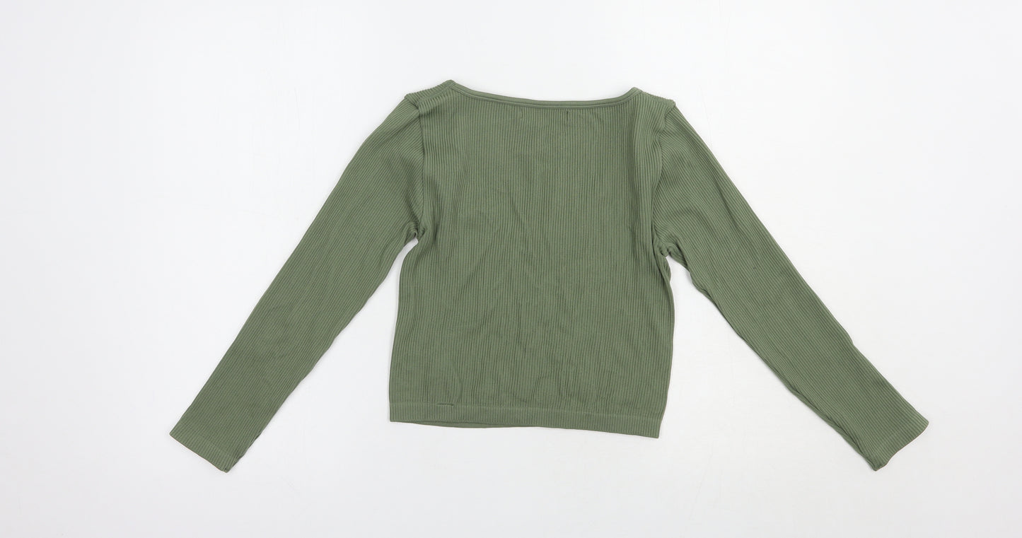 Dunnes Stores Womens Green  Nylon Cropped T-Shirt Size XS Scoop Neck Pullover