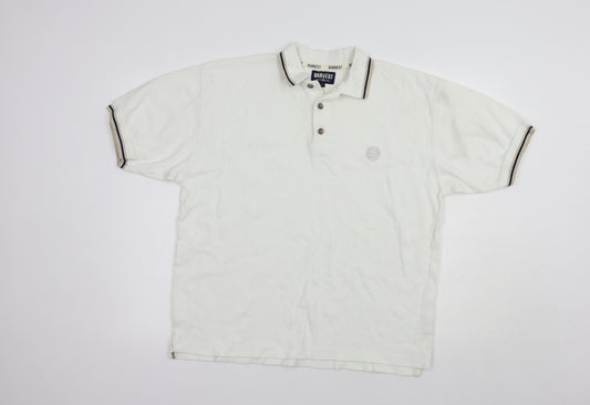 James Harvest Mens White  Cotton  Polo Size L Collared Button