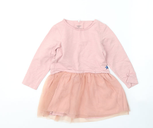 name it Girls Pink  Cotton Fit & Flare  Size 2-3 Years  Round Neck Pullover