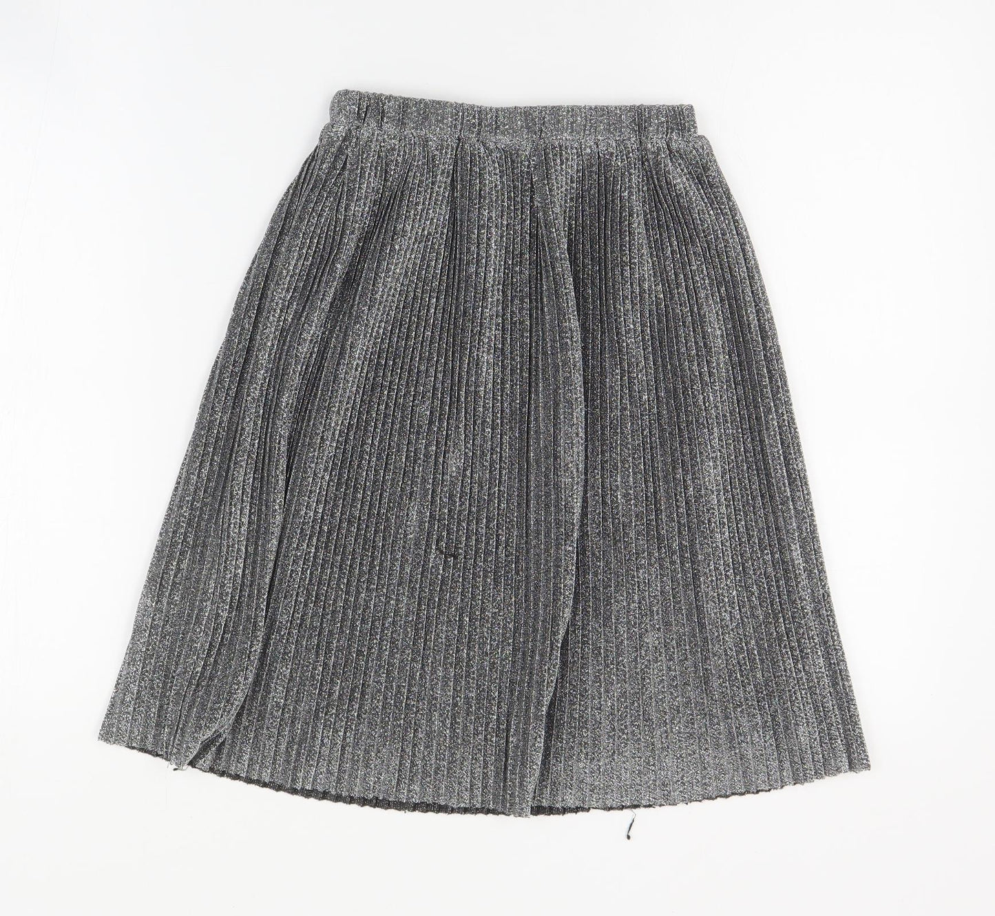 Leigh Tucker Girls Silver  Polyester Pleated Skirt Size 6-7 Years  Regular Pull On