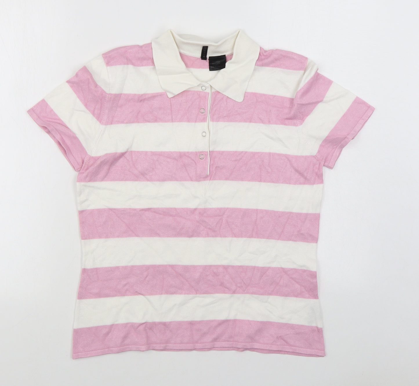 Etoile Womens Pink Striped Nylon Basic Polo Size L Collared