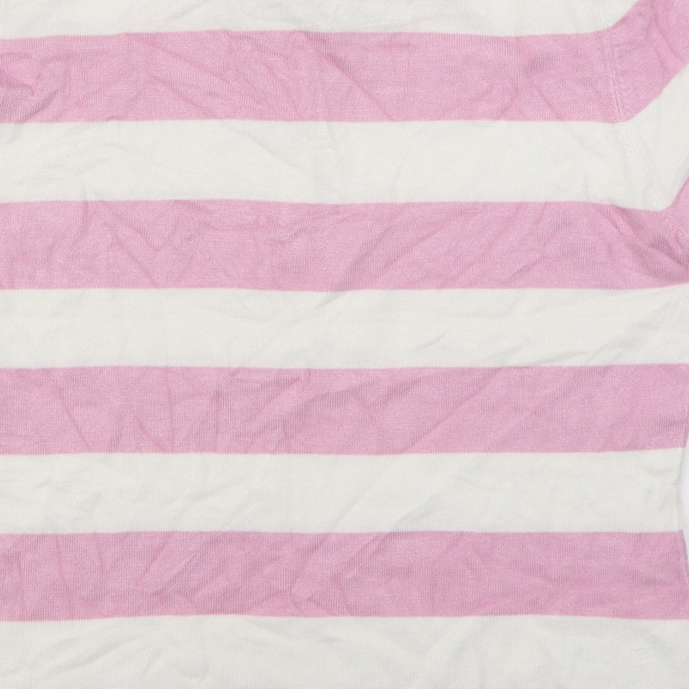 Etoile Womens Pink Striped Nylon Basic Polo Size L Collared
