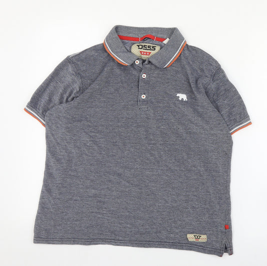 D555 Mens Grey  Cotton  Polo Size M Collared Button