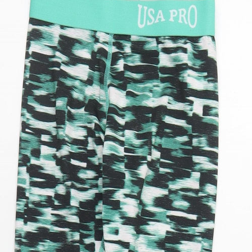 USA Pro Girls Green Geometric Polyester Cropped Trousers Size 7-8 Years  Regular Pullover - Leggings