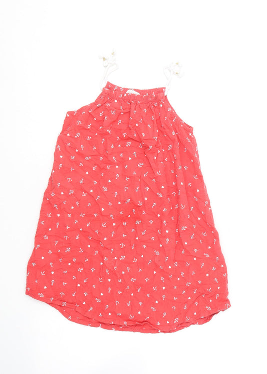 H&M Girls Red Geometric Cotton Trapeze & Swing  Size 9-10 Years  Square Neck
