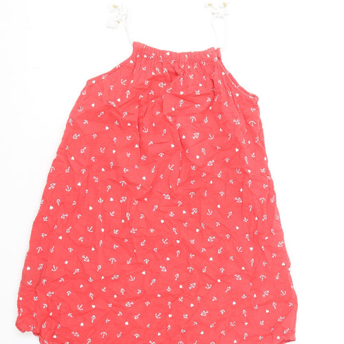 H&M Girls Red Geometric Cotton Trapeze & Swing  Size 9-10 Years  Square Neck