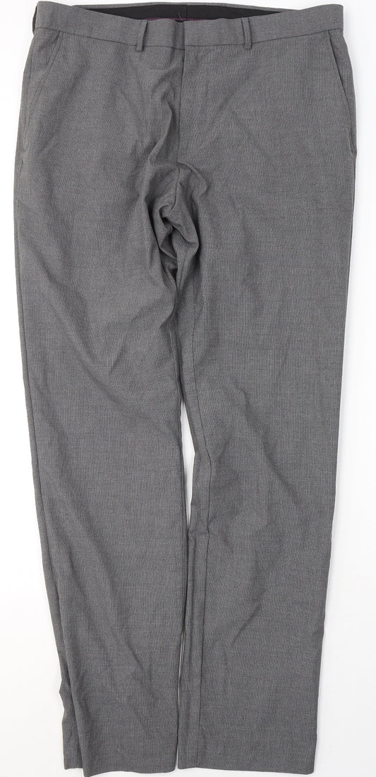 Burton Mens Grey  Polyester Trousers  Size 34 L32 in Regular Button