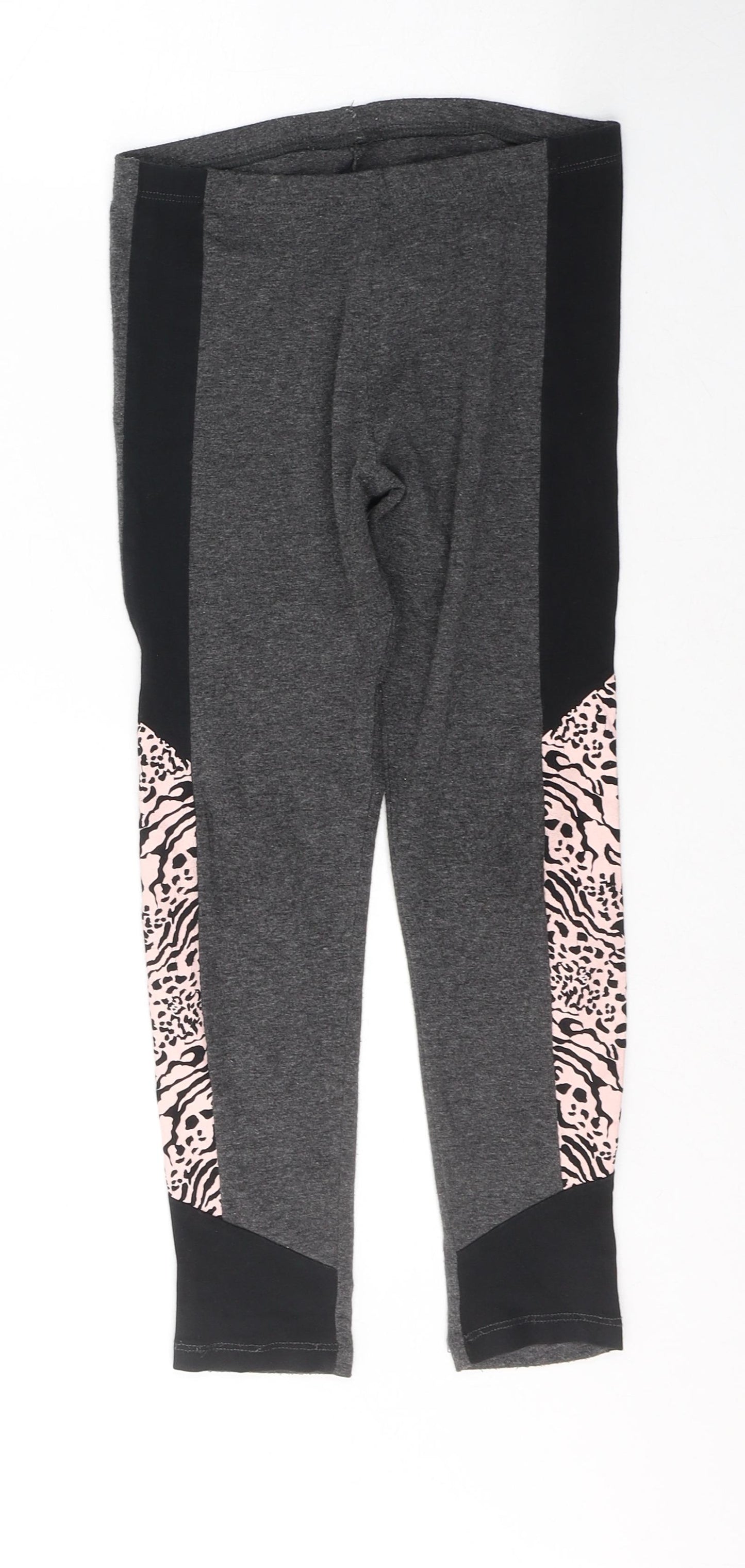 Miss Evie Girls Grey Animal Print Polyester Pedal Pusher Trousers Size 8-9 Years  Regular Pullover