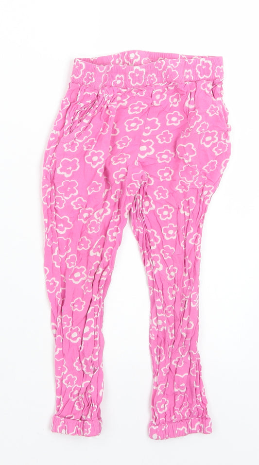 Nutmeg Girls Pink Floral Viscose Harem Trousers Size 3-4 Years  Regular