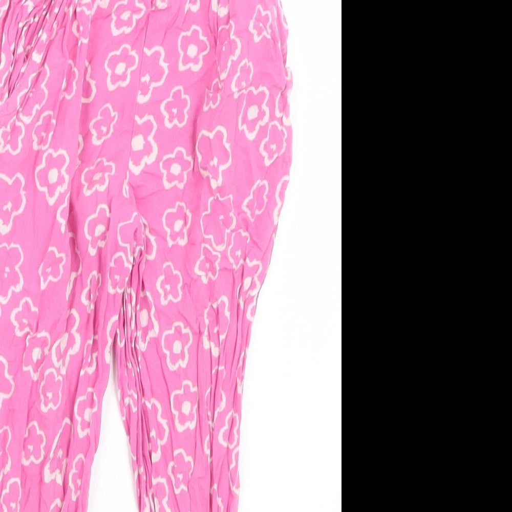 Nutmeg Girls Pink Floral Viscose Harem Trousers Size 3-4 Years  Regular