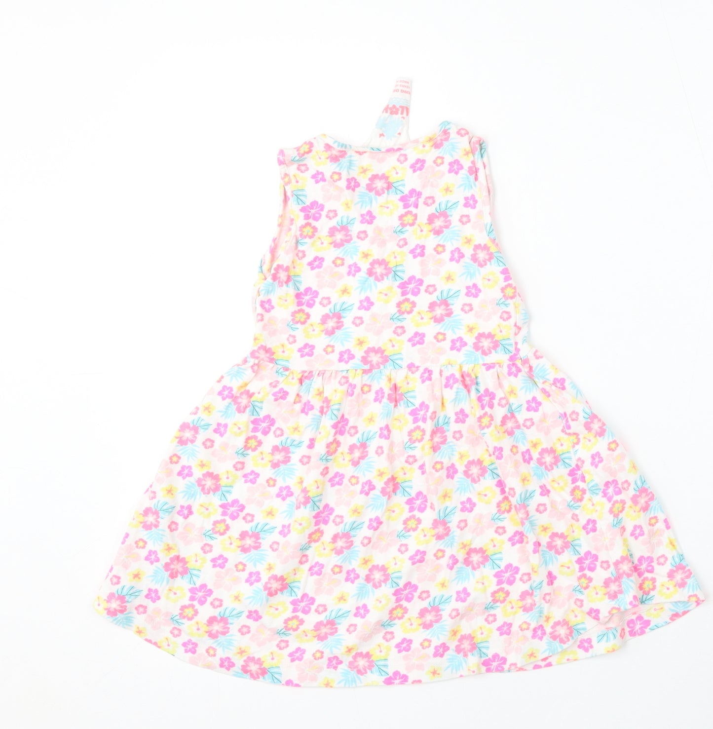 Young Dimension Girls White Floral Cotton Skater Dress  Size 5 Years  Round Neck