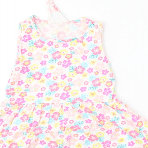 Young Dimension Girls White Floral Cotton Skater Dress  Size 5 Years  Round Neck