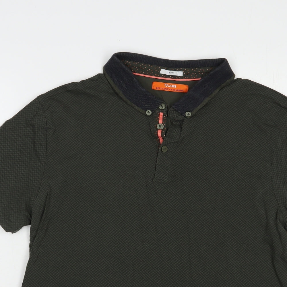 Jules Mens Green Geometric Cotton  Polo Size M Collared Button